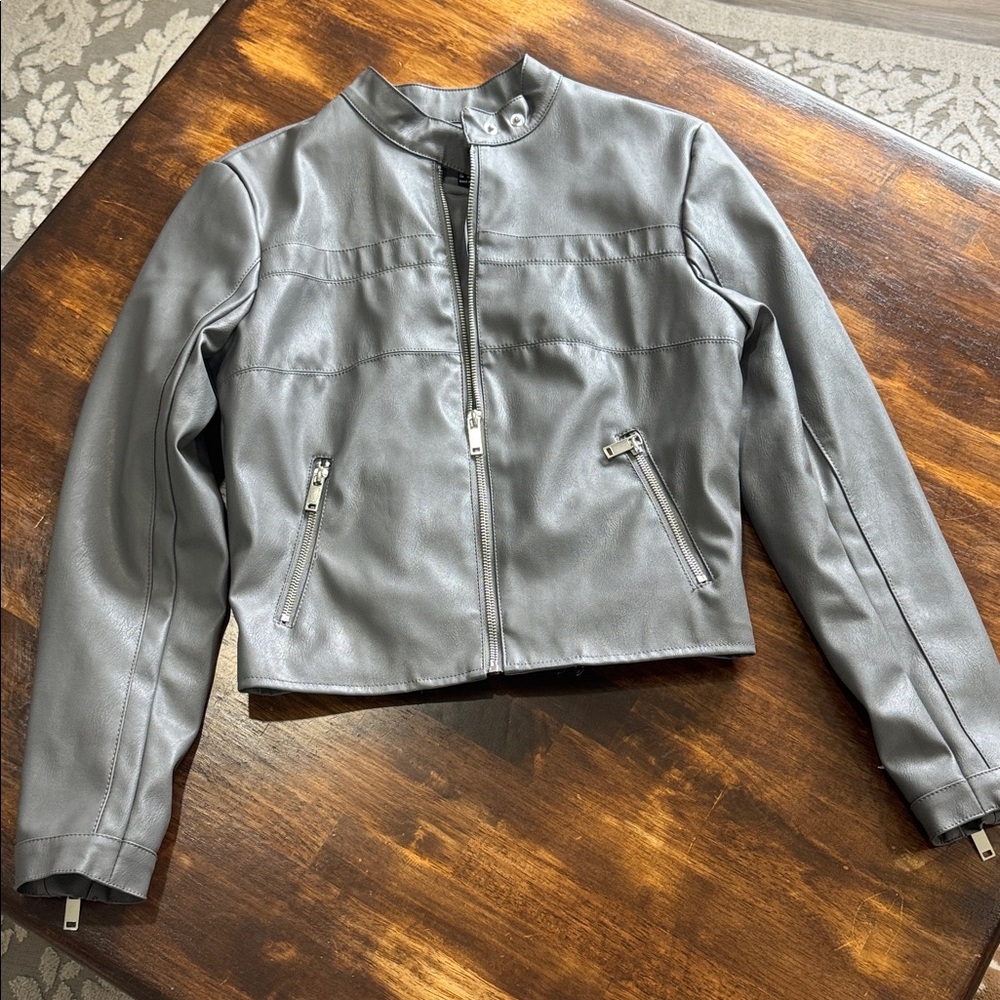 Forever 21 Metallic Gray Leather Jacket
